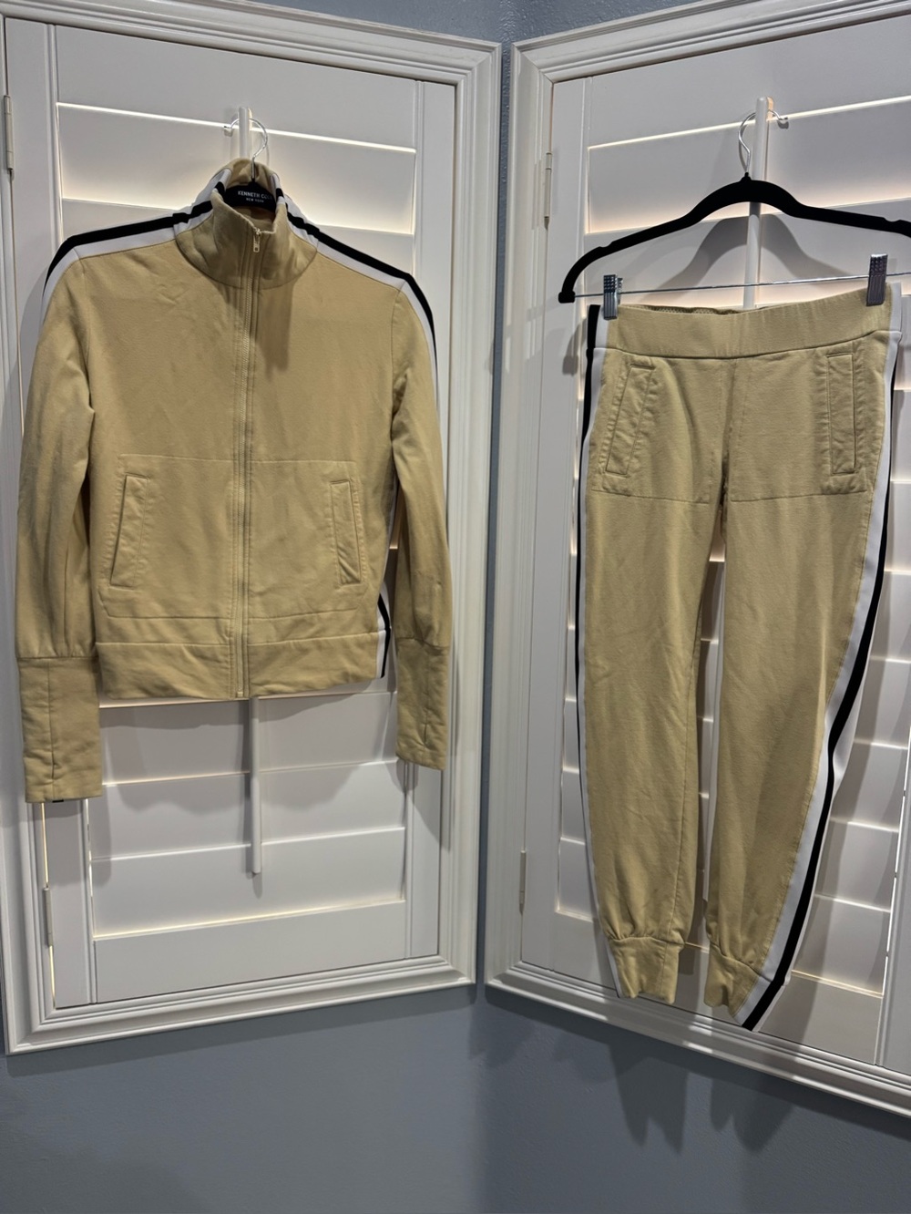 Norma Kamali Track suit Jogger Set with Black-White Stripe